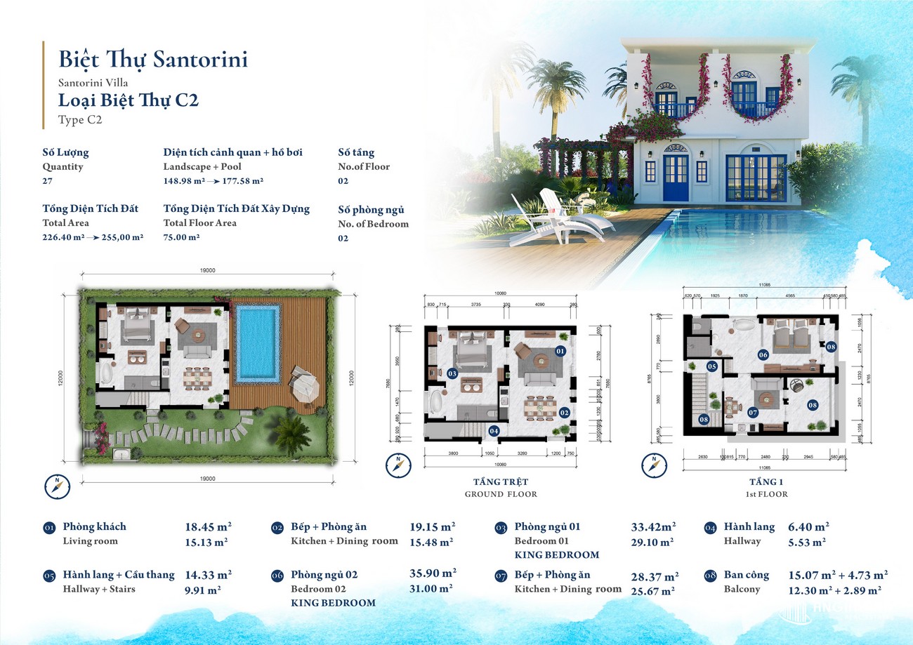 Thiết kế villa Santorini C2 dự án căn hộ nghỉ dưỡng Cam Ranh Bay.