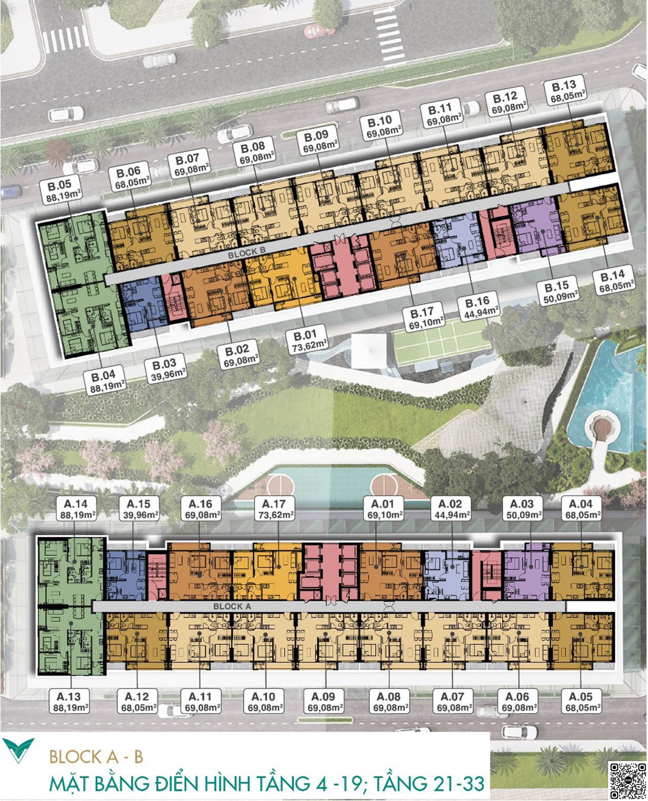 Mặt bằng tầng 4-19 và tầng 21-33 Block A, B, C dự án Lavita Thuận An