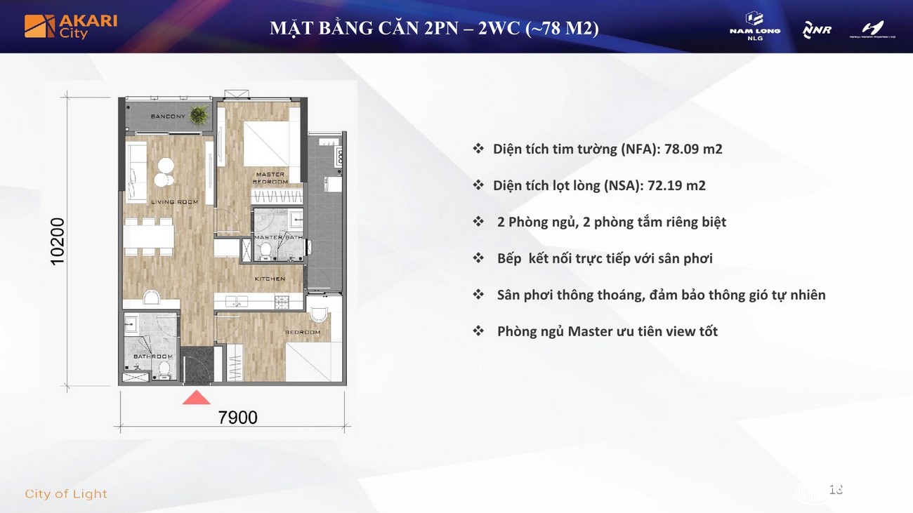Thiết kế căn hộ 2PN - 2WC diện tích 78m²