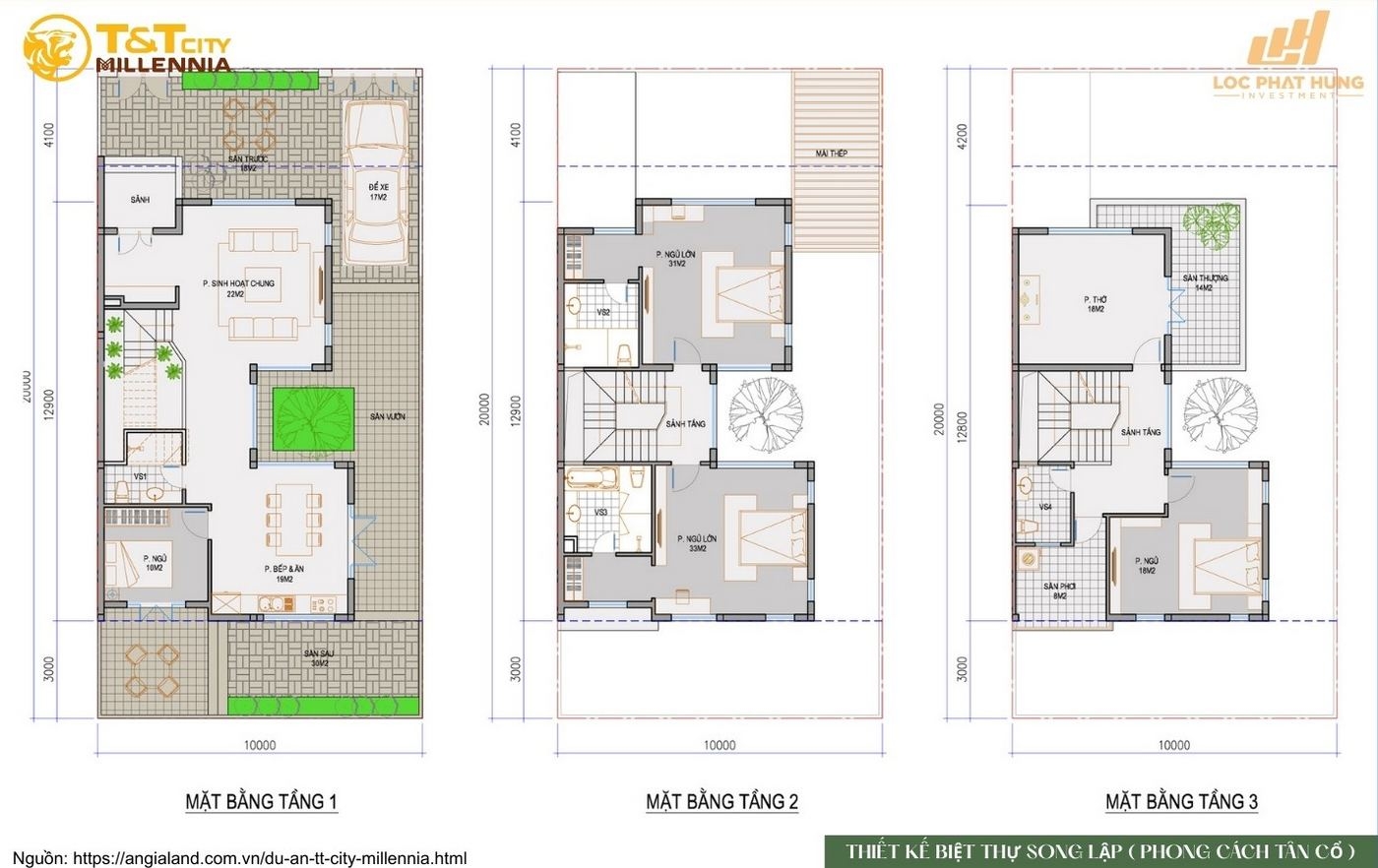 Thiết kế biệt thự song lập phong cách Tân cổ điển tại T&T City Millennia