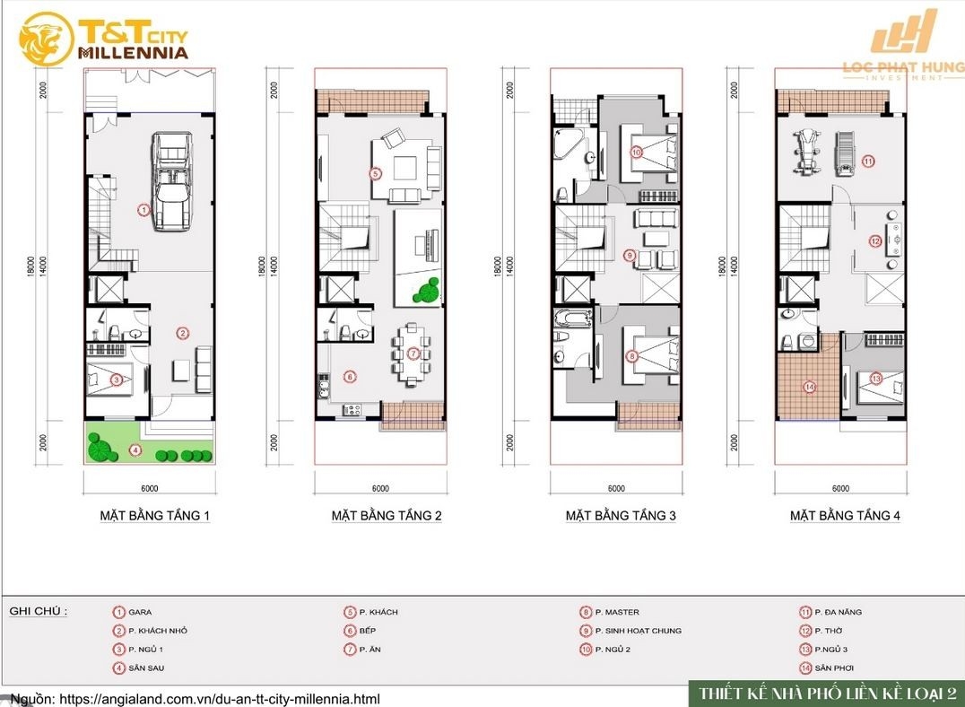 Thiết kế chi tiết nhà phố liền kề loại 2 tại T&T City Millennia