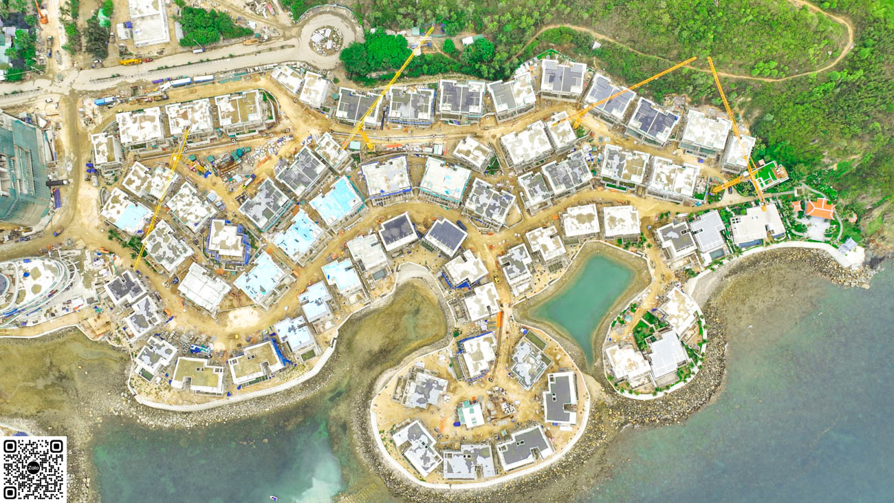 Hình ảnh được chụp từ trên cao thấy rõ tiến độ xây dựng biệt thực Vega City Nha Trang.
