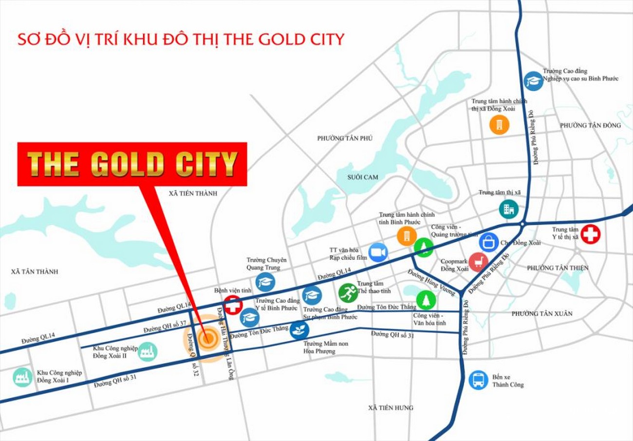 Vị trí chính xác dự án The Gold City Đồng Xoài.