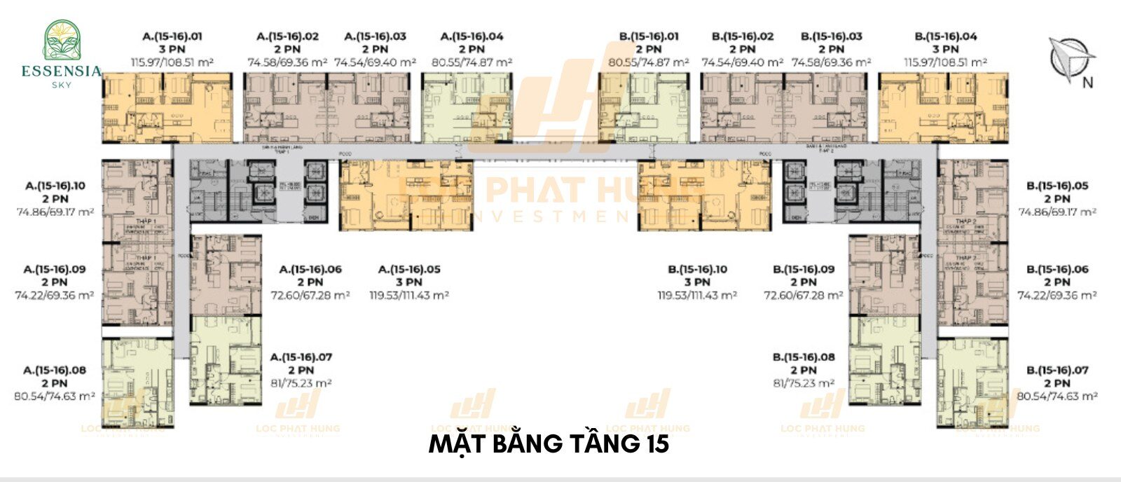 Mặt bằng tầng 15-16 căn hộ Essensia Sky Nhà Bè