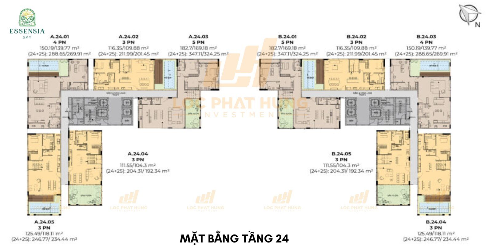 Mặt bằng tầng 24 căn hộ Essensia Sky Nhà Bè