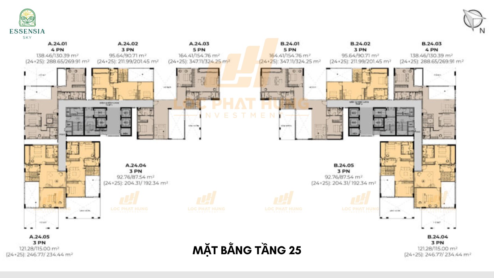 Mặt bằng tầng 25 căn hộ Essensia Sky Nhà Bè