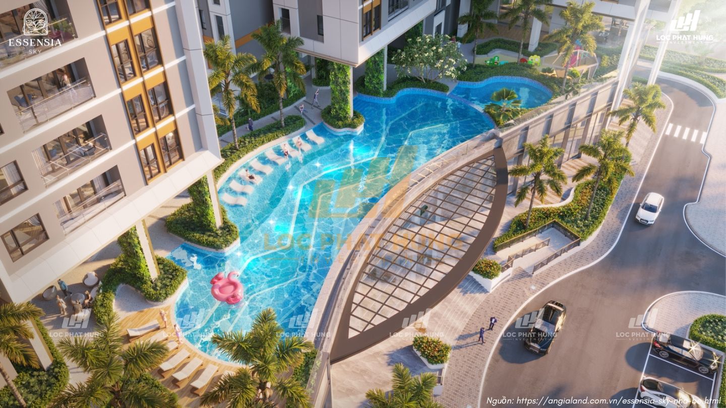 Phối cảnh hồ bơi tại tầng 03 căn hộ chung cư Essensia Sky Phú Long Nhà Bè