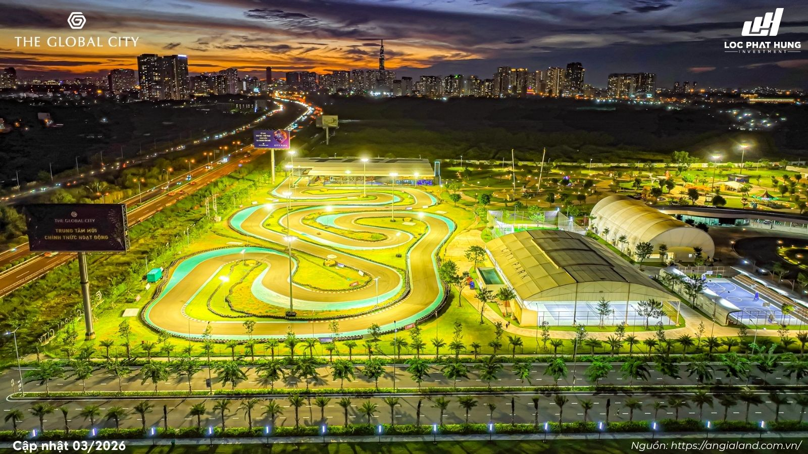 Hình ảnh thực tế tiện ích City Park 03/2026 về đêm lung linh tại The Global City
