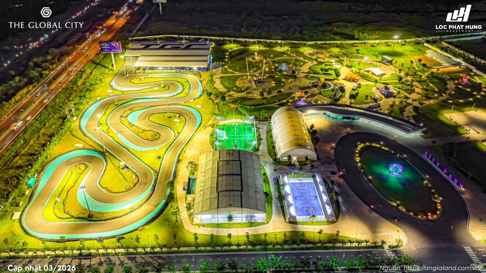 Hình ảnh thực tế tiện ích City Park 03/2026 về đêm lung linh tại The Global City