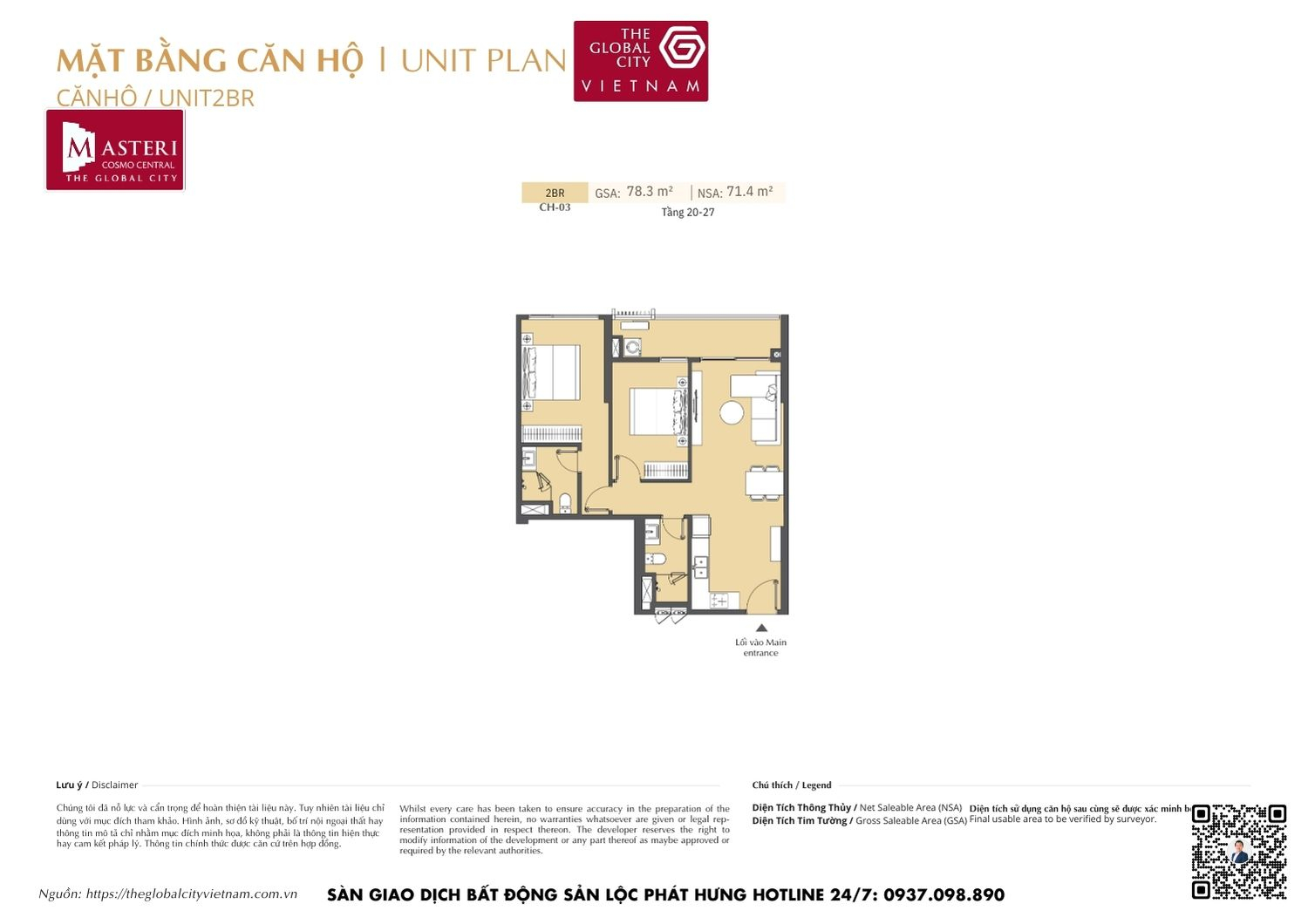 Mặt bằng chi tiết căn hộ 2 phòng ngủ (2PN) diện tích 78.3m² dự án Masteri Cosmo Central The Global City Quận 2Mặt bằng chi tiết căn hộ 2 phòng ngủ (2PN) diện tích 78.3m² dự án Masteri Cosmo Central The Global City Quận 2