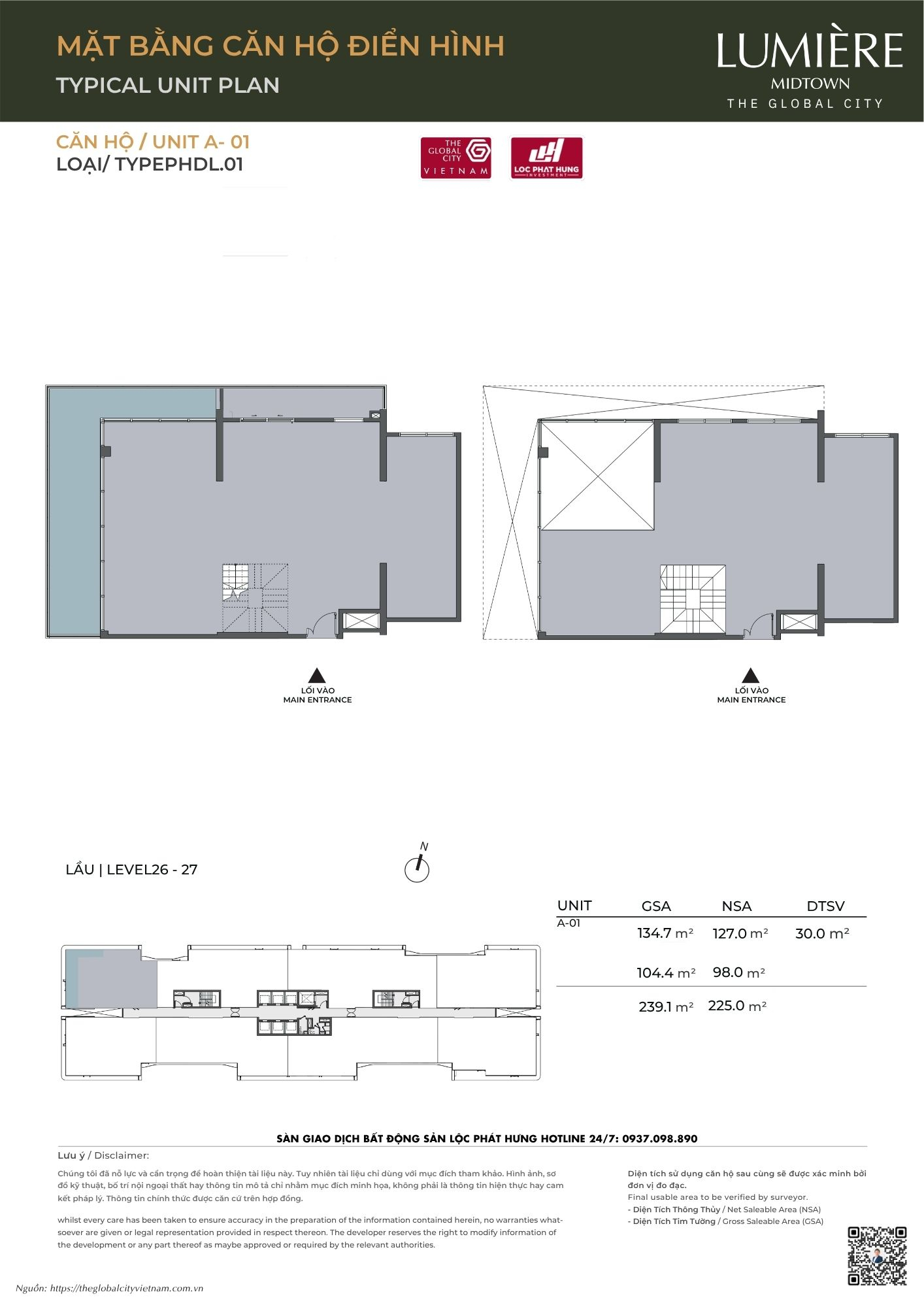 Mặt bằng căn hộ điển hình Tháp A Lumière Midtown - The Global City