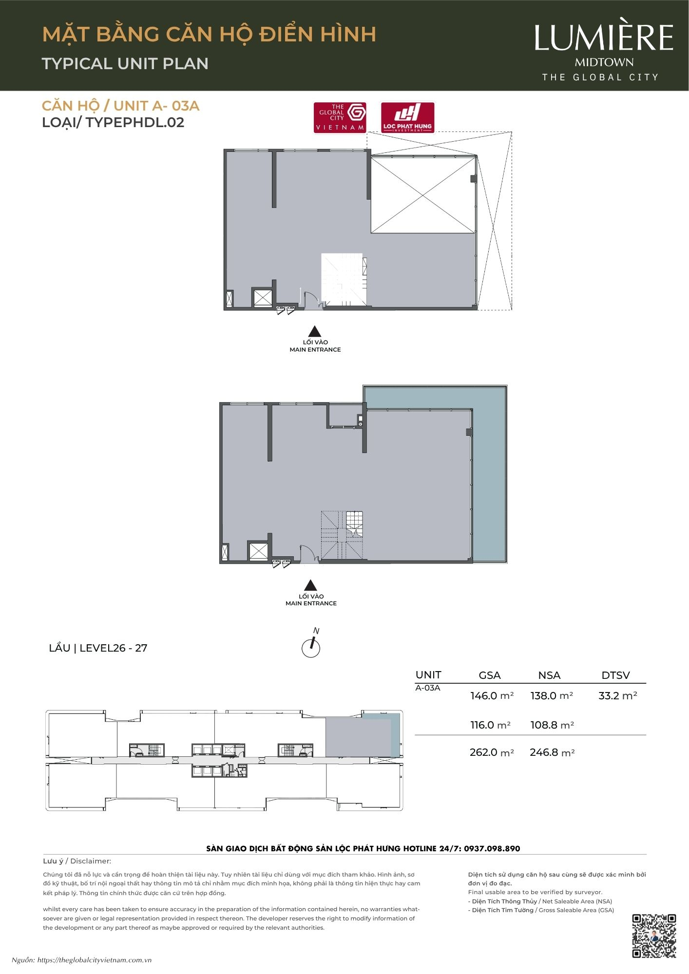 Mặt bằng căn hộ điển hình Tháp A Lumière Midtown - The Global City