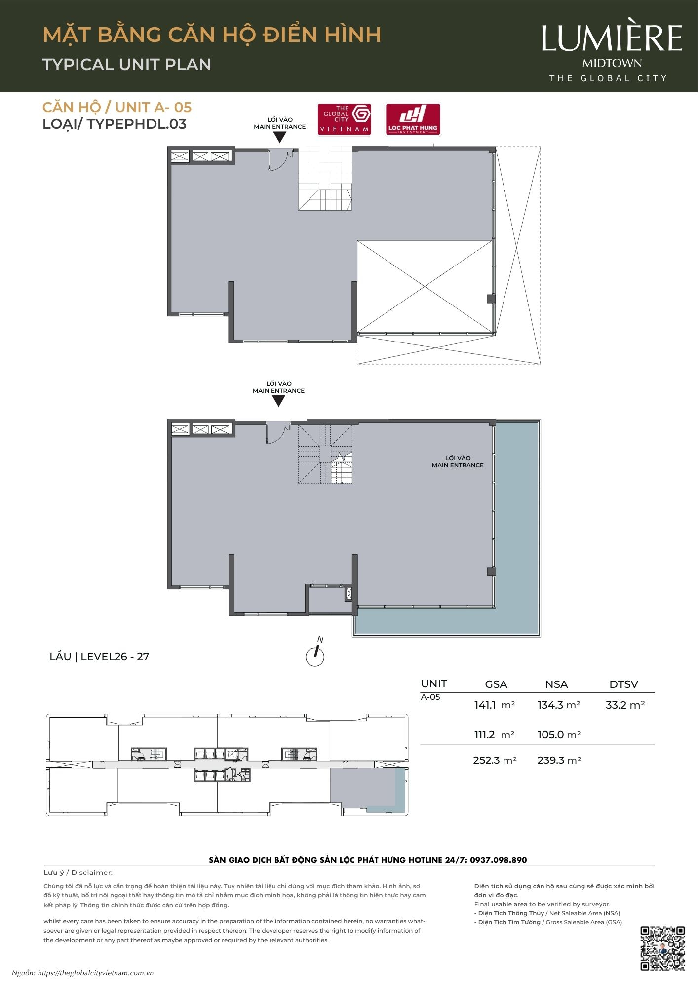 Mặt bằng căn hộ điển hình Tháp A Lumière Midtown - The Global City