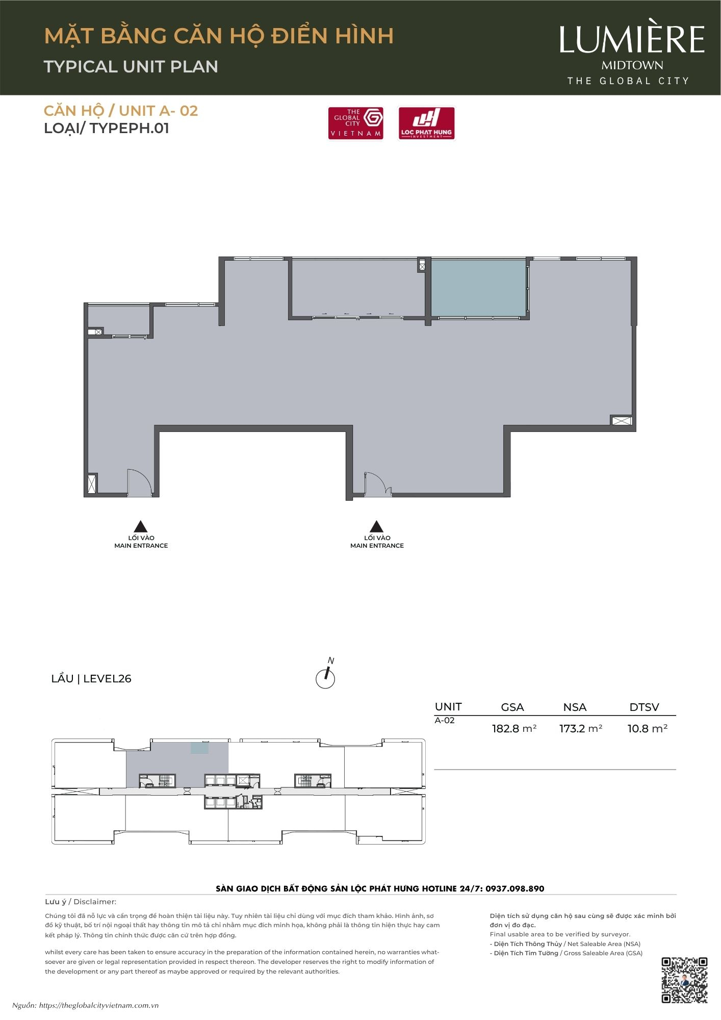 Mặt bằng căn hộ điển hình Tháp A Lumière Midtown - The Global City