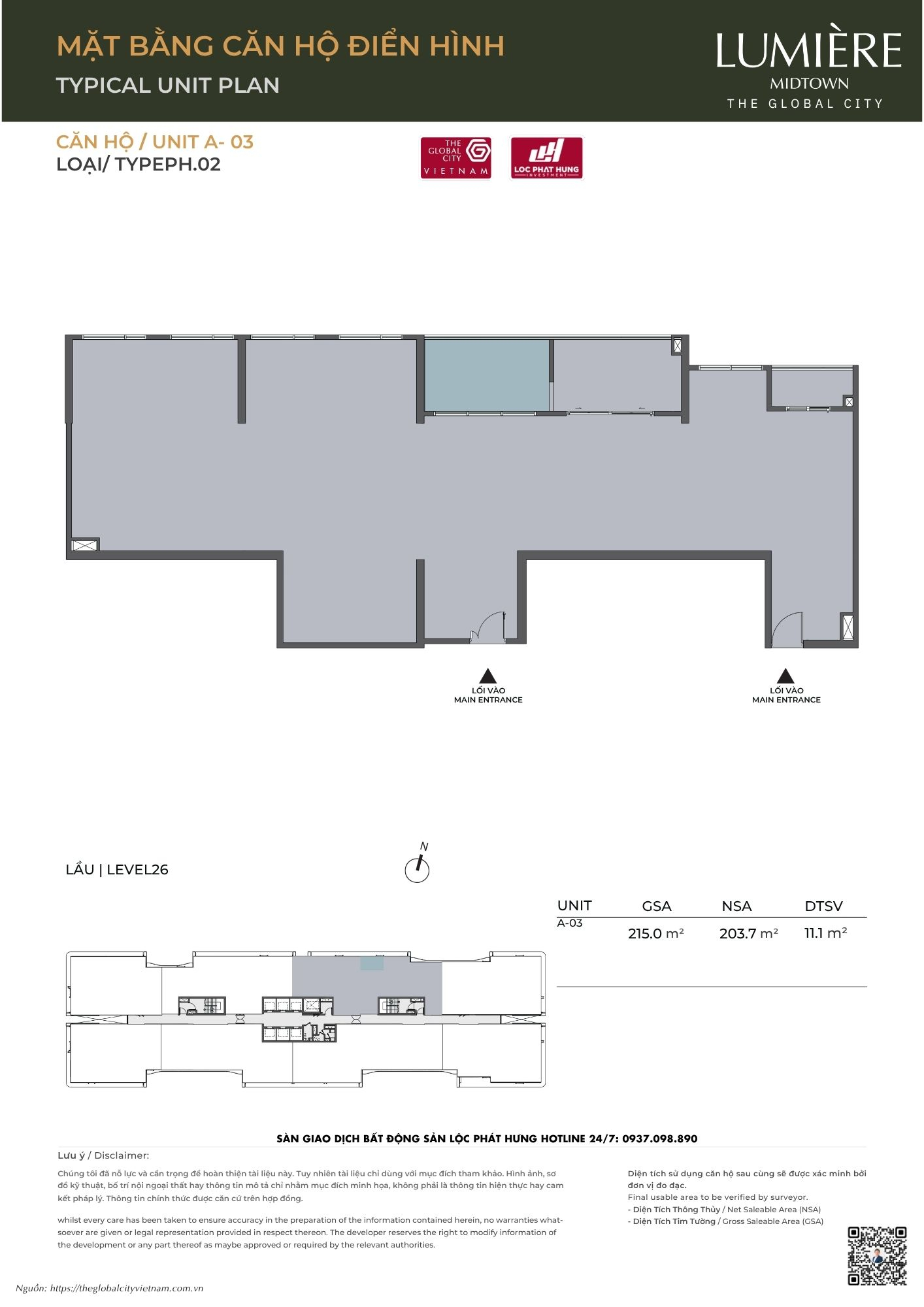 Mặt bằng căn hộ điển hình Tháp A Lumière Midtown - The Global City