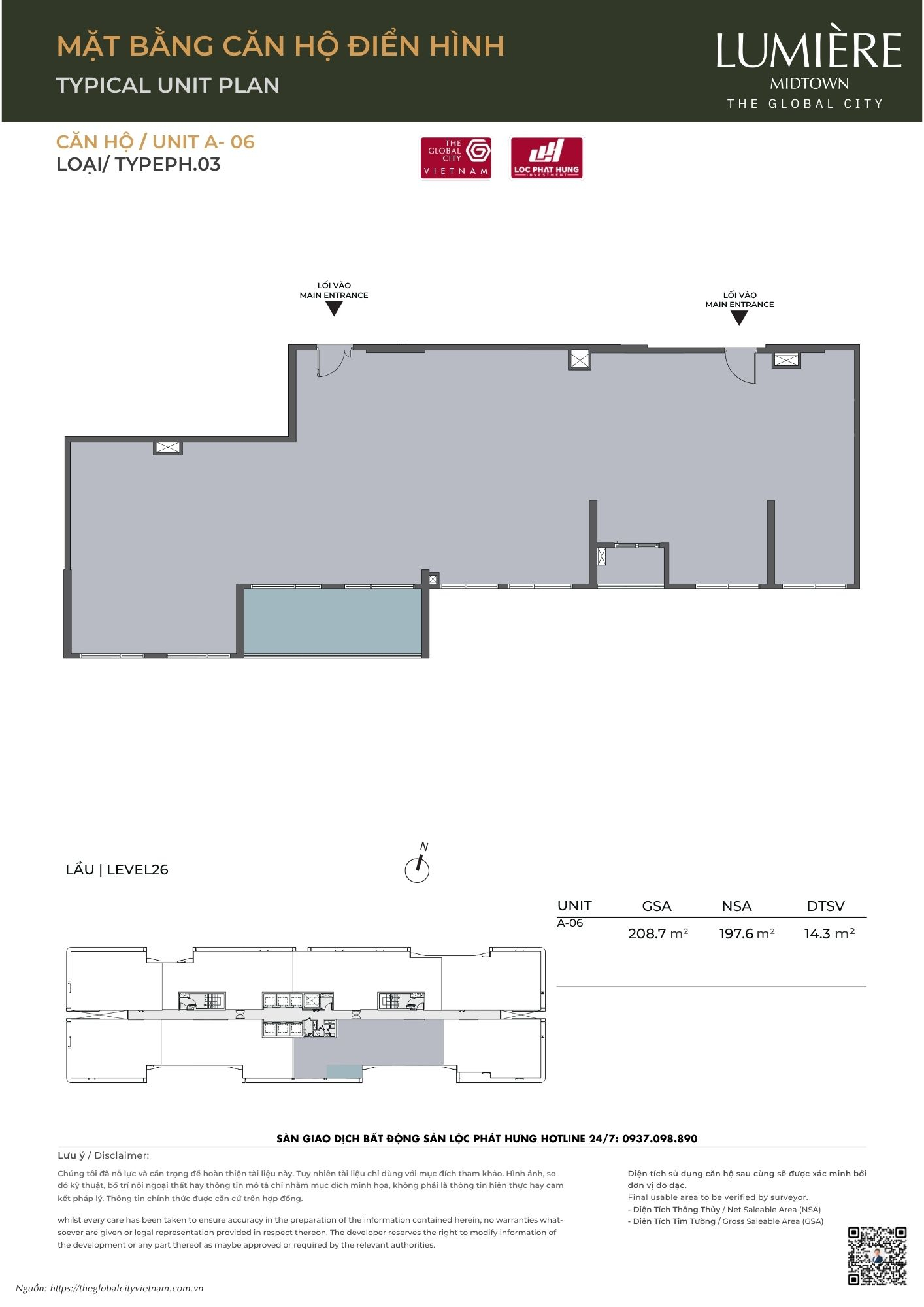 Mặt bằng căn hộ điển hình Tháp A Lumière Midtown - The Global City