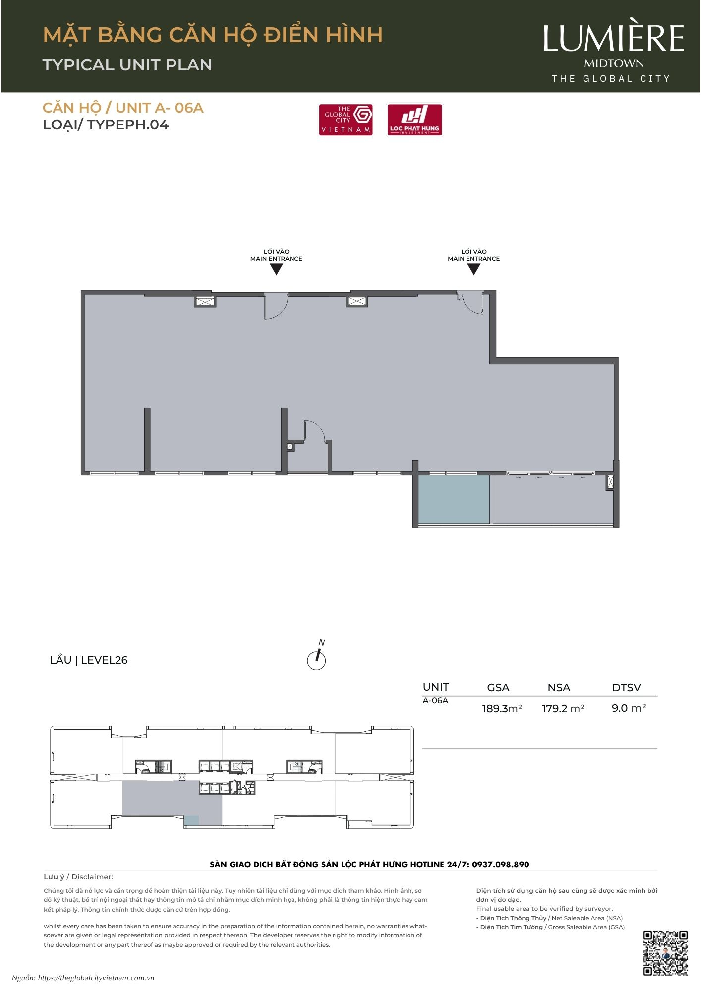 Mặt bằng căn hộ điển hình Tháp A Lumière Midtown - The Global City