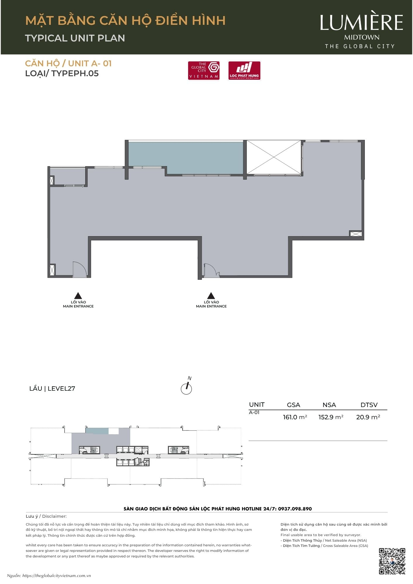 Mặt bằng căn hộ điển hình Tháp A Lumière Midtown - The Global City