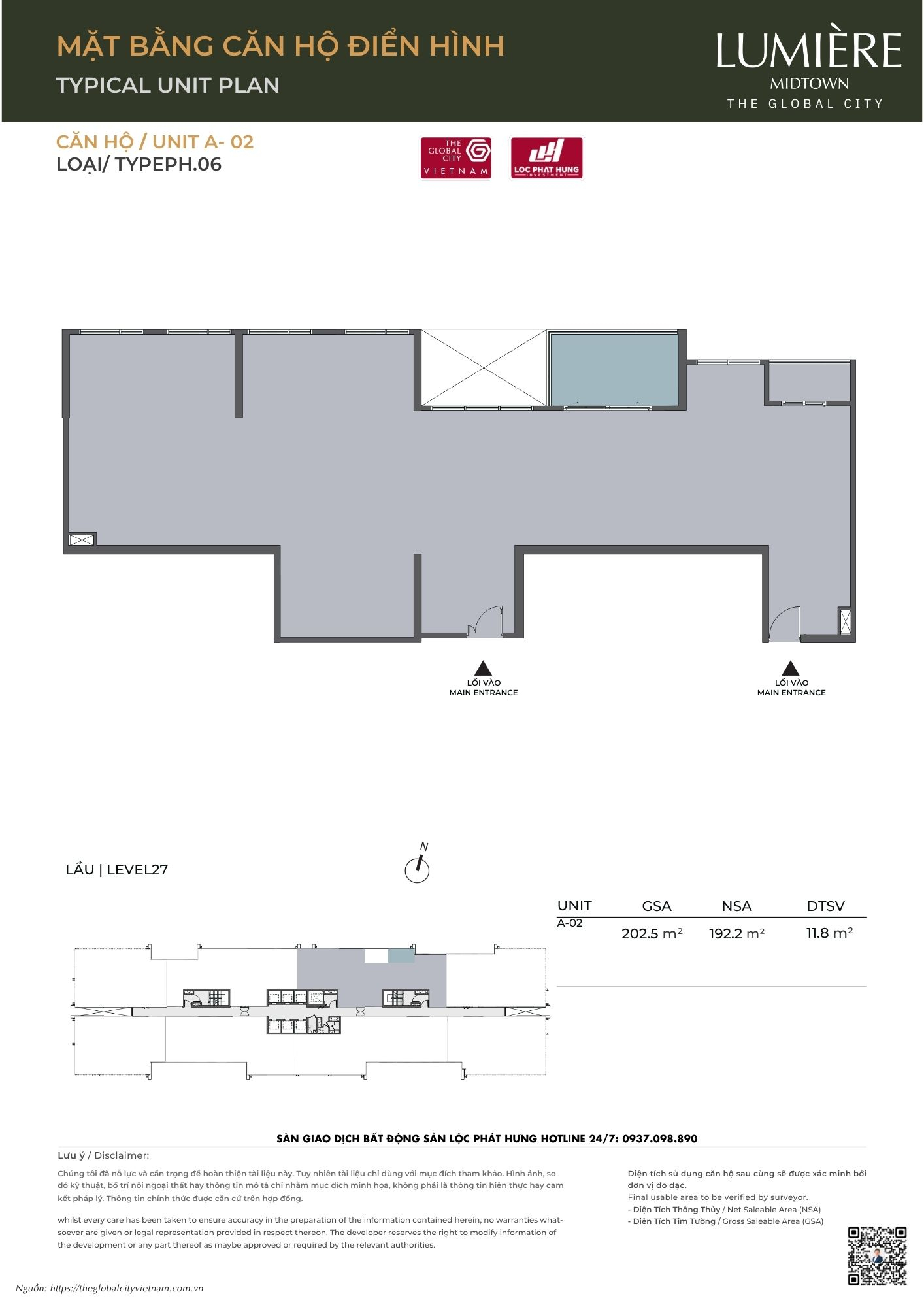 Mặt bằng căn hộ điển hình Tháp A Lumière Midtown - The Global City