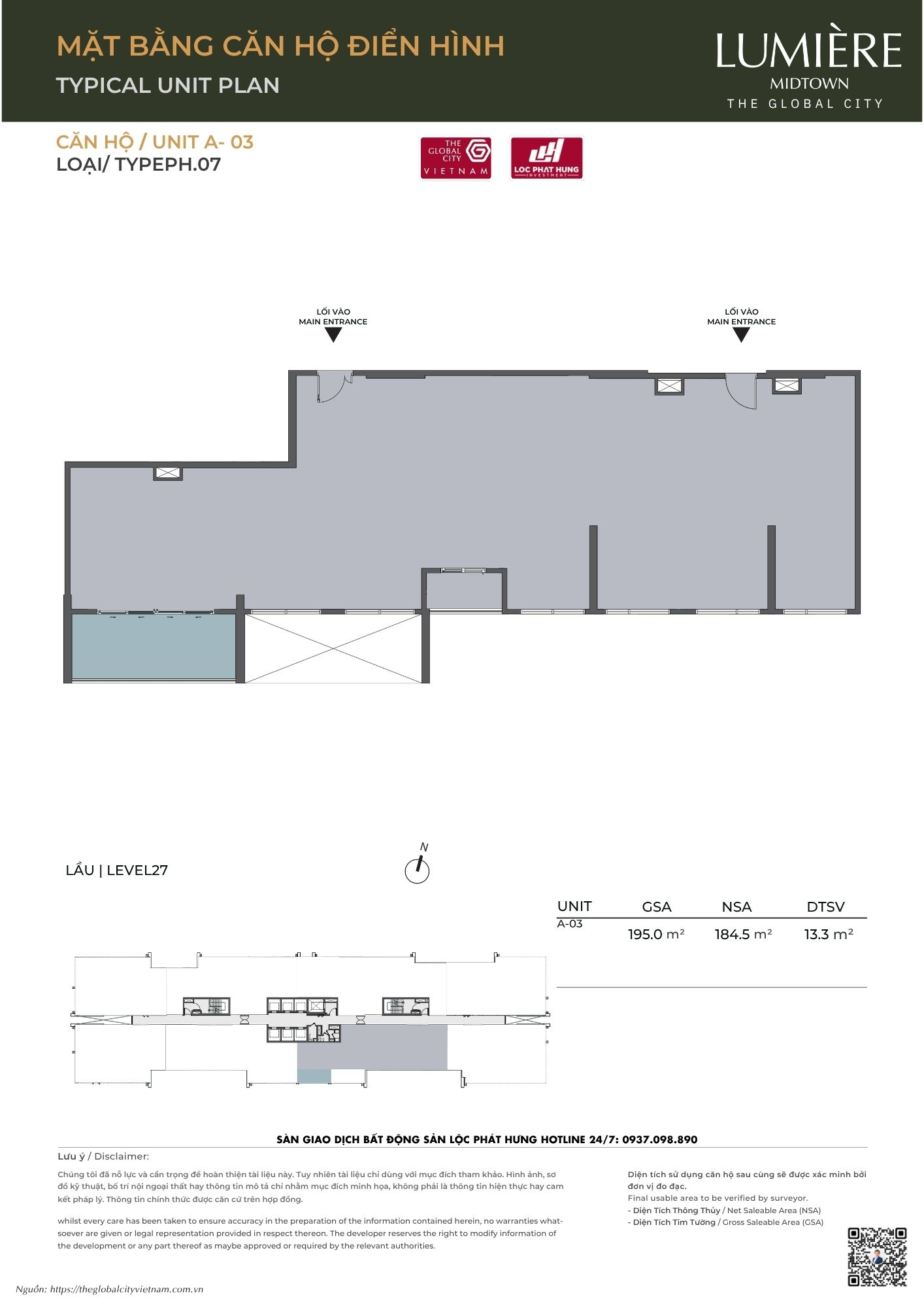 Mặt bằng căn hộ điển hình Tháp A Lumière Midtown - The Global City
