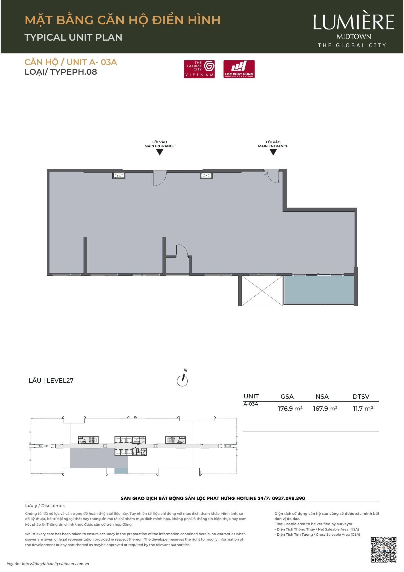 Mặt bằng căn hộ điển hình Tháp A Lumière Midtown - The Global City