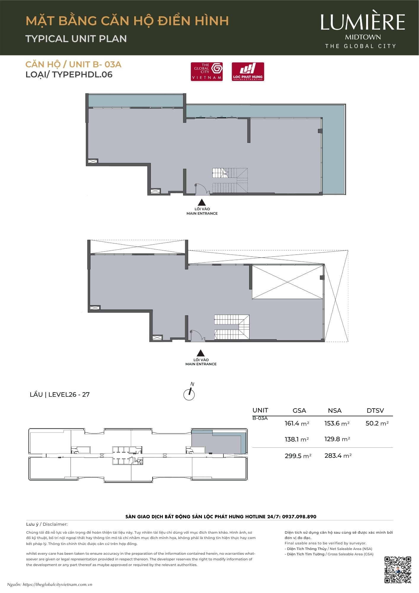 Mặt bằng căn hộ điển hình Tháp B Lumière Midtown - The Global City