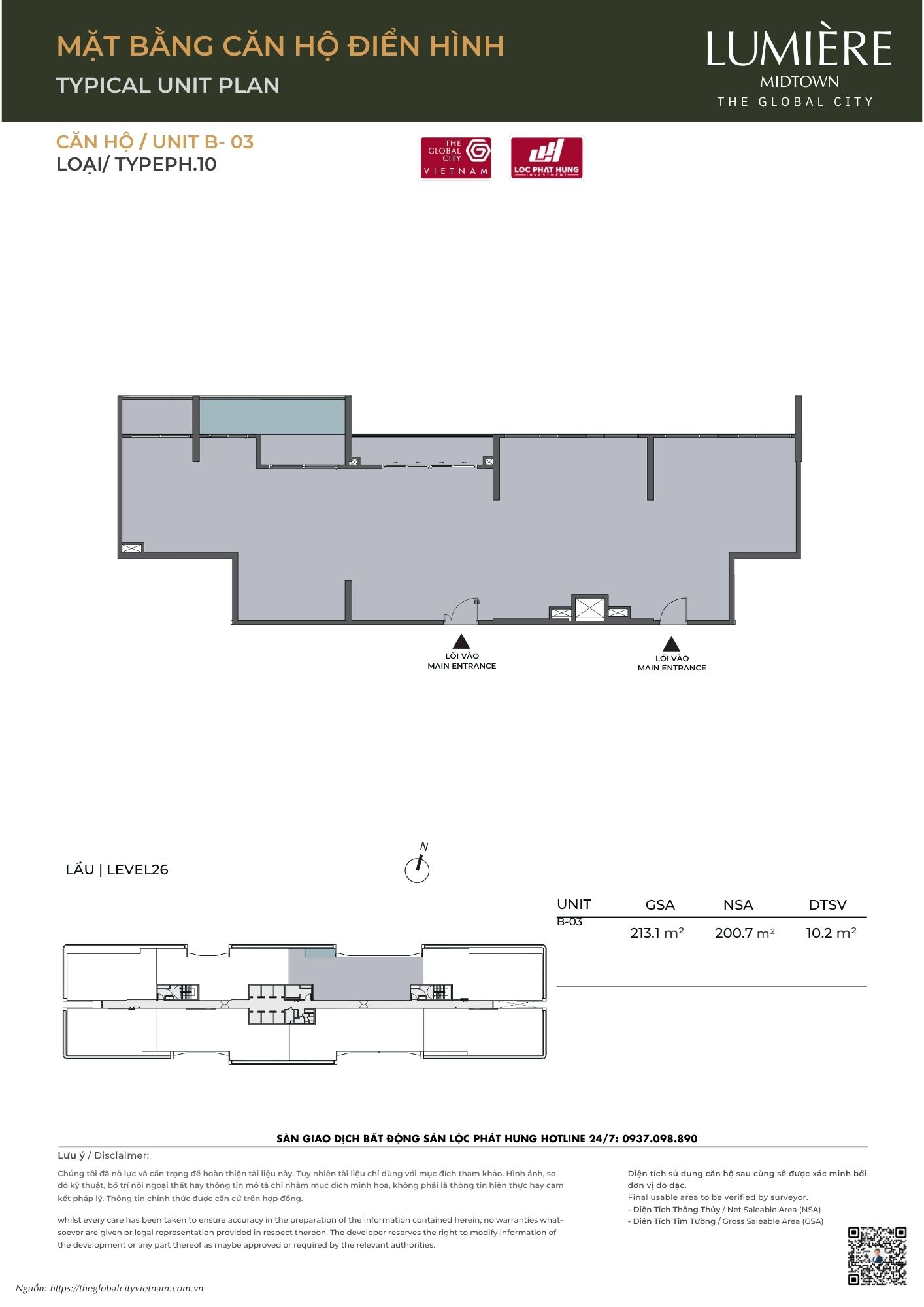 Mặt bằng căn hộ điển hình Tháp B Lumière Midtown - The Global City