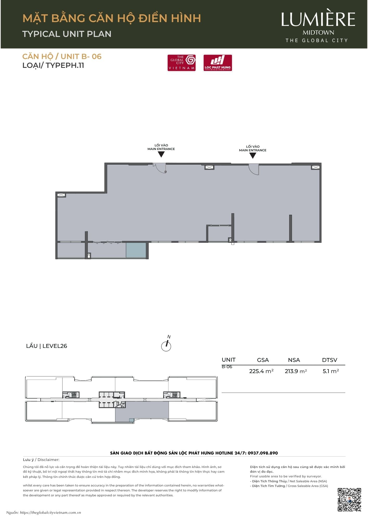 Mặt bằng căn hộ điển hình Tháp B Lumière Midtown - The Global City