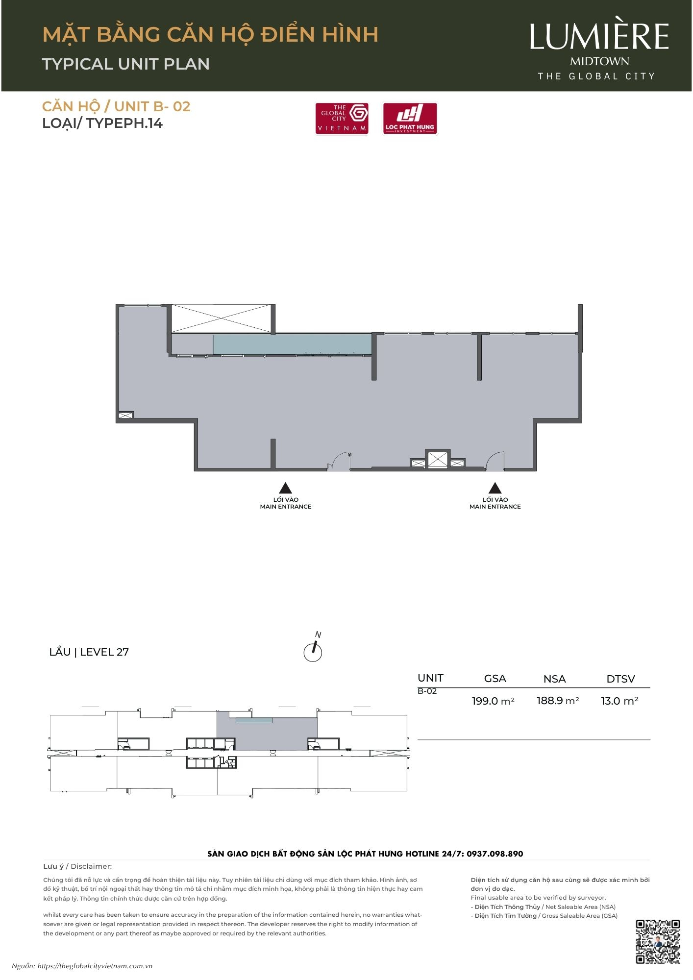 Mặt bằng căn hộ điển hình Tháp B Lumière Midtown - The Global City