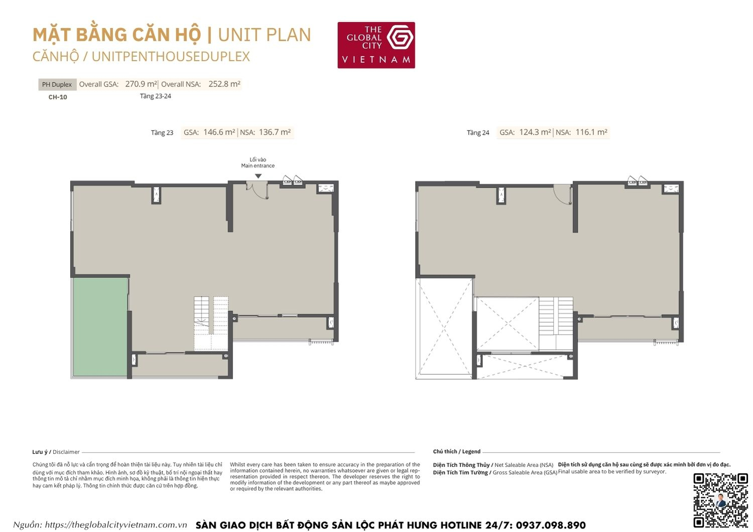Mặt bằng chi tiết Penthouse Duplex CH-10 diện tích 116.1m2 - 136.7m2 Masteri Park Place - The Global City