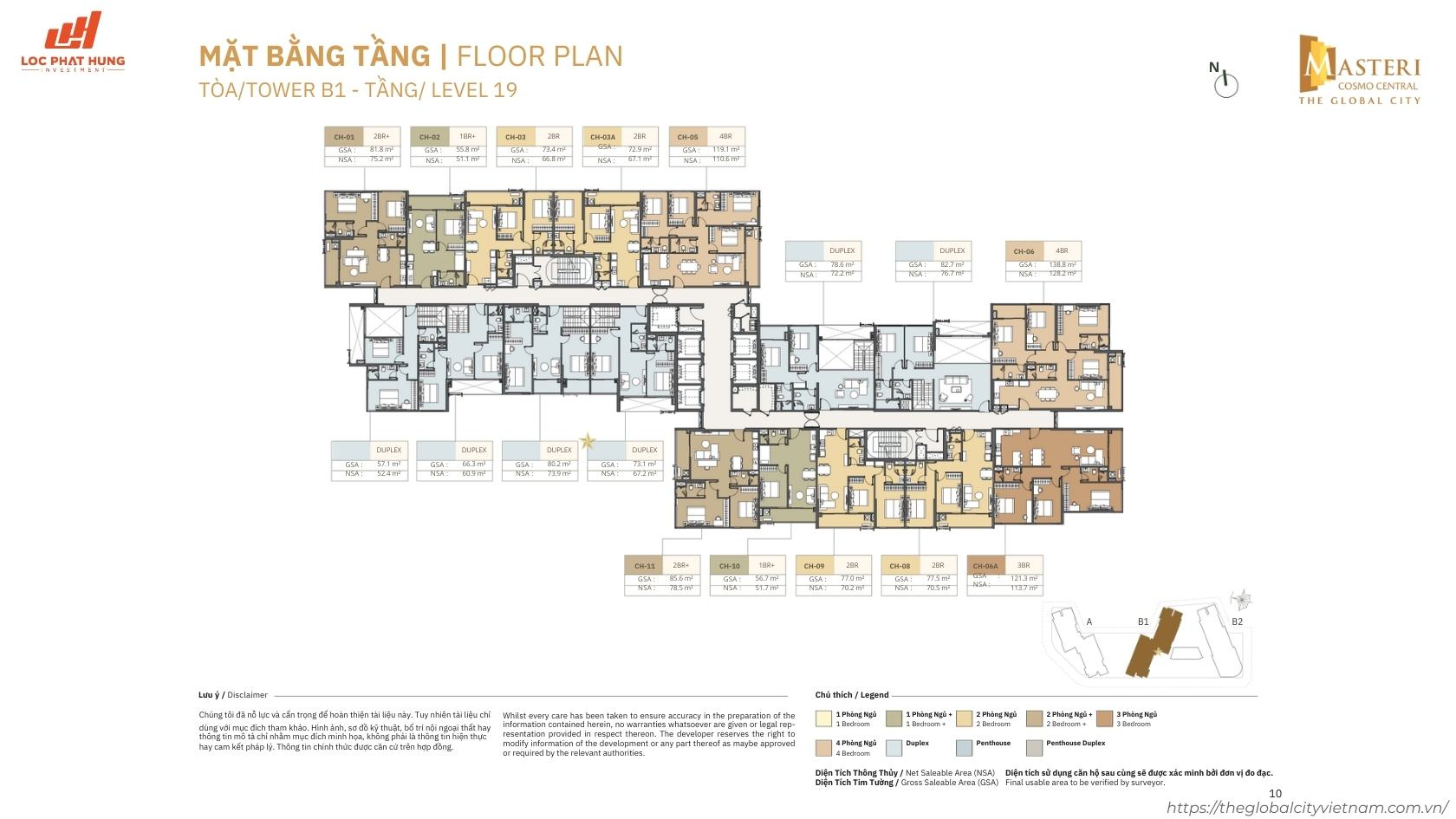 Mặt Bằng Tầng 19 Tòa B1 Masteri Cosmo Central The Global City
