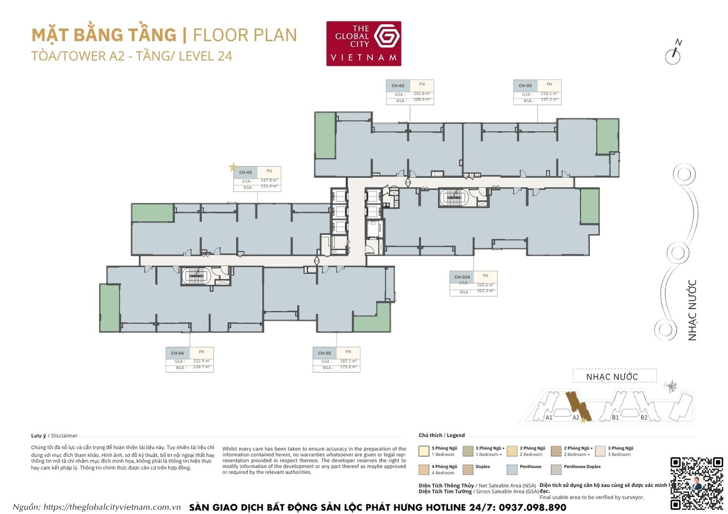 Mặt bằng tầng 24 (Căn hộ Penthouse) Tower A2 Masteri Park Place - The Global City Quận 2