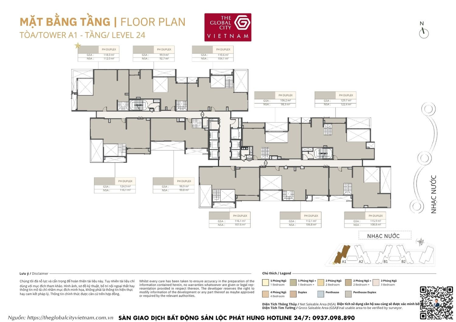 Mặt bằng tầng 24 (Căn hộ PH Duplex) Tower A1 Masteri Park Place - The Global City Quận 2