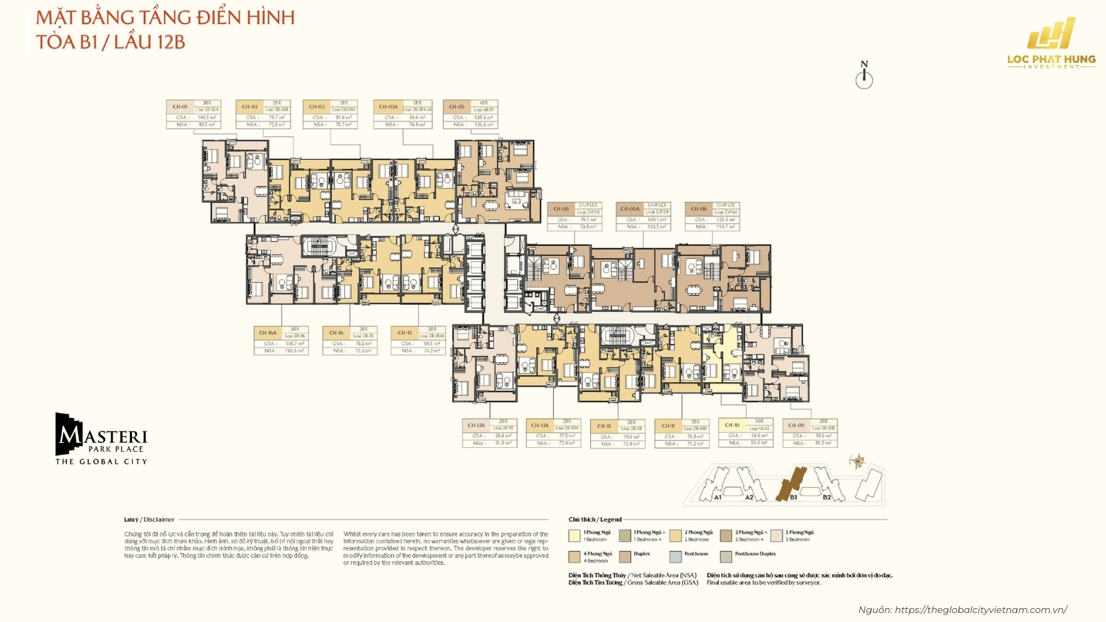 Mặt Bằng Tầng Level 
12B Tòa B1 Căn Hộ Masteri Park Place