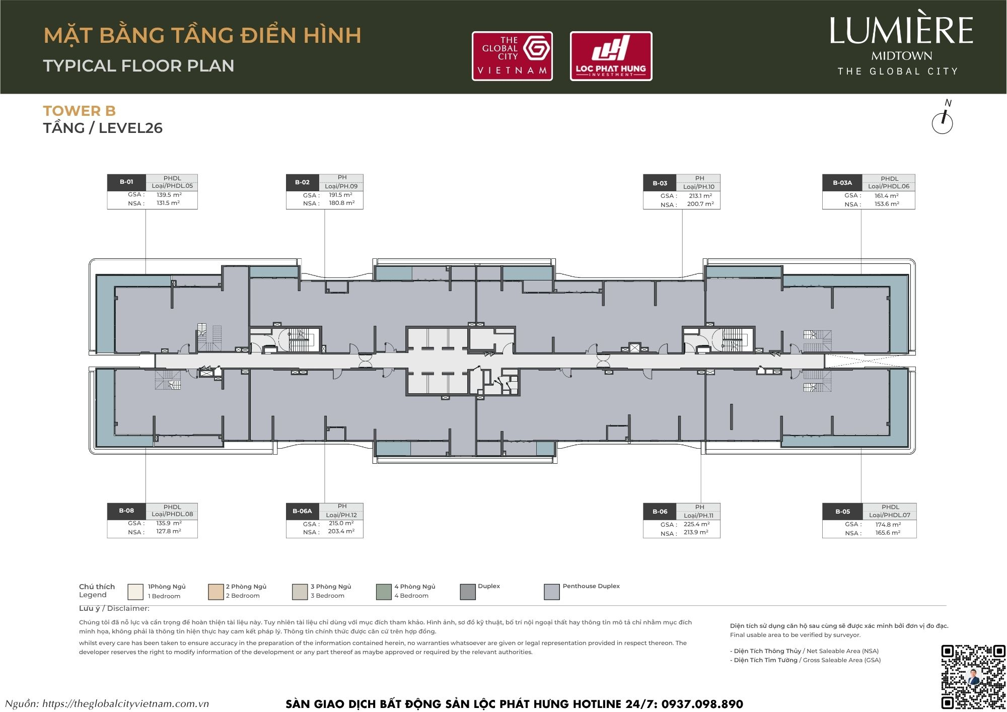 Mặt bằng tầng điển hình tầng 26 Tháp B Lumière Midtown - The Global City