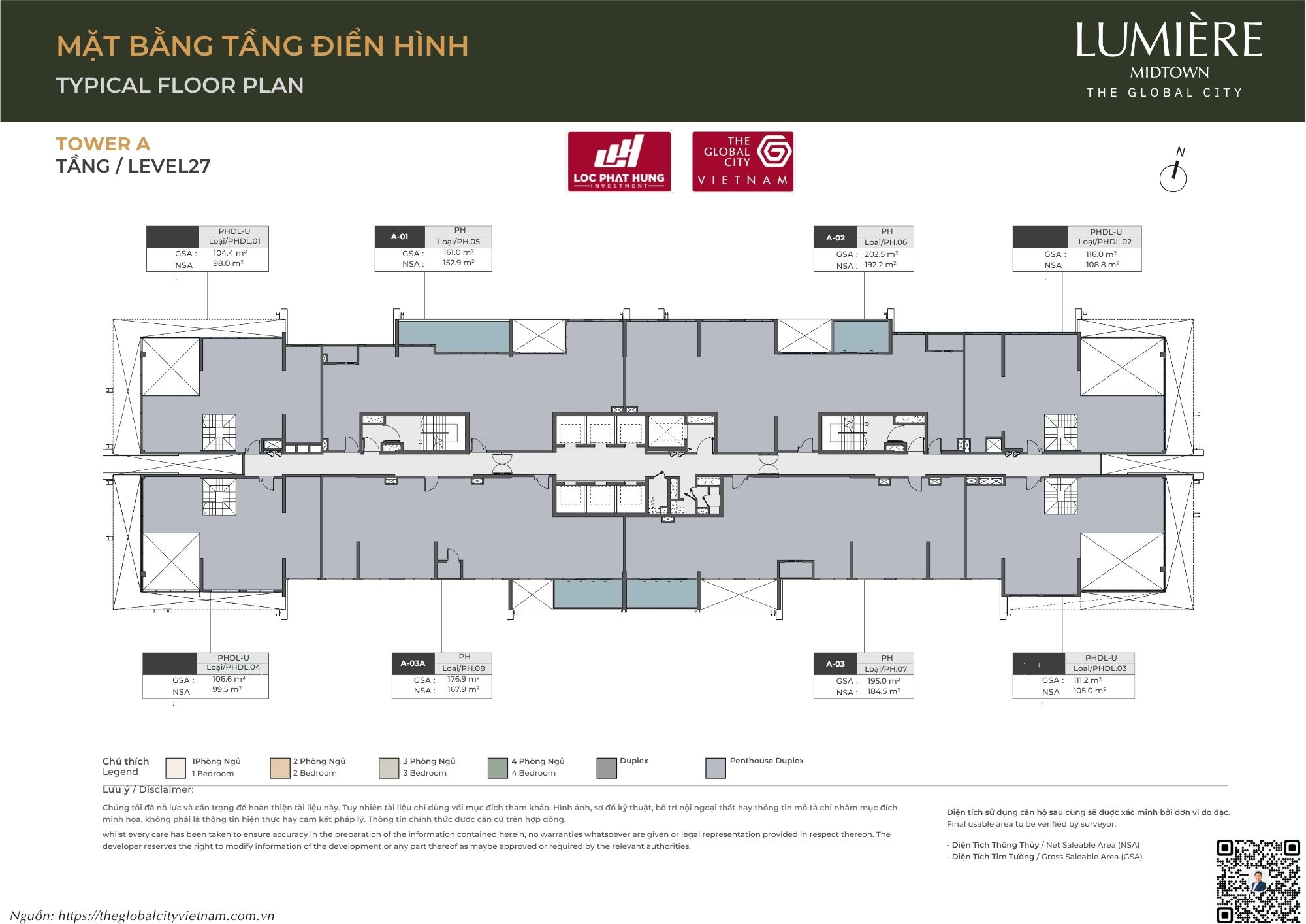 Mặt bằng tầng điển hình tầng 27 Tháp A Lumière Midtown - The Global City