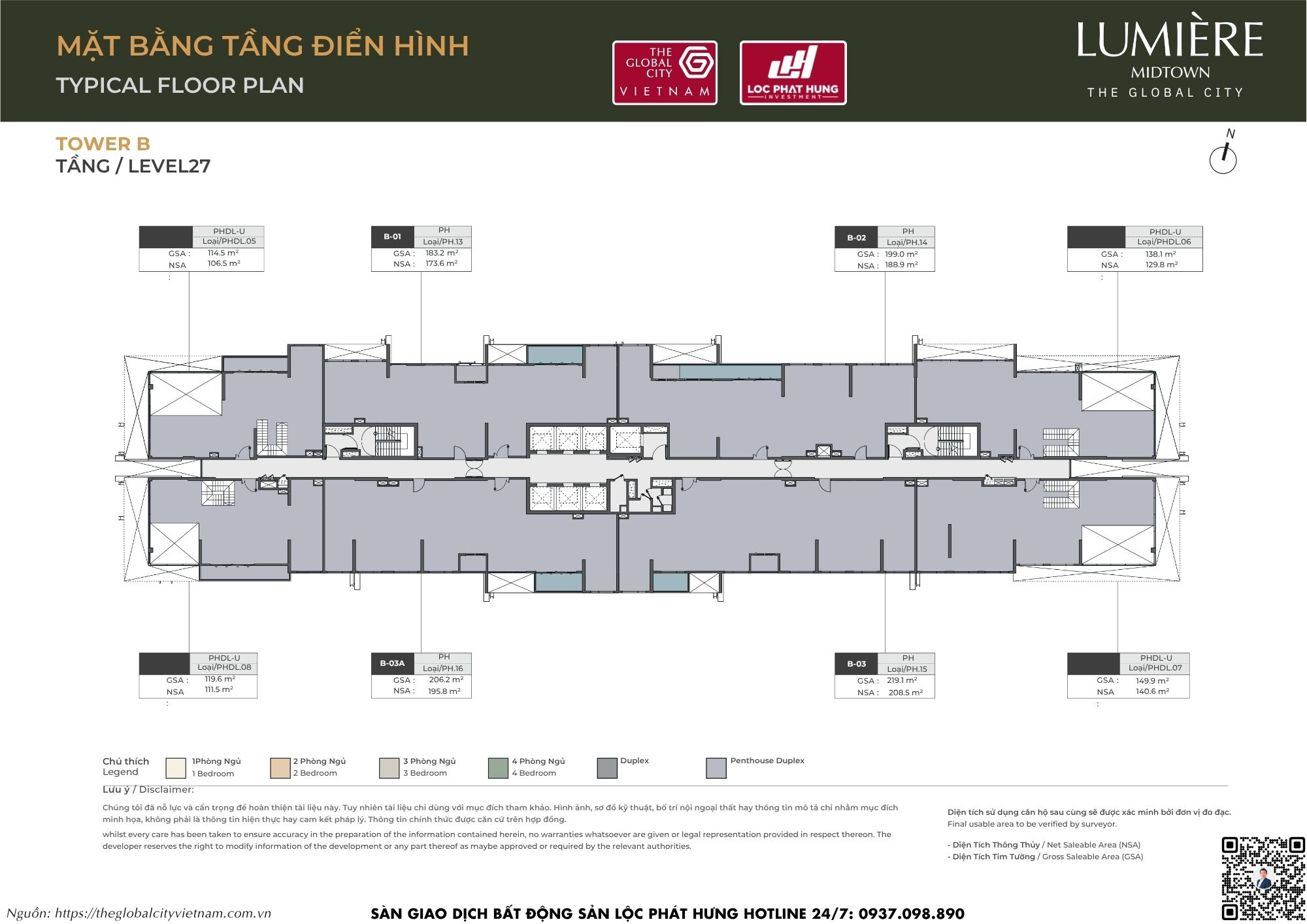 Mặt bằng tầng điển hình tầng 27 Tháp B Lumière Midtown - The Global City