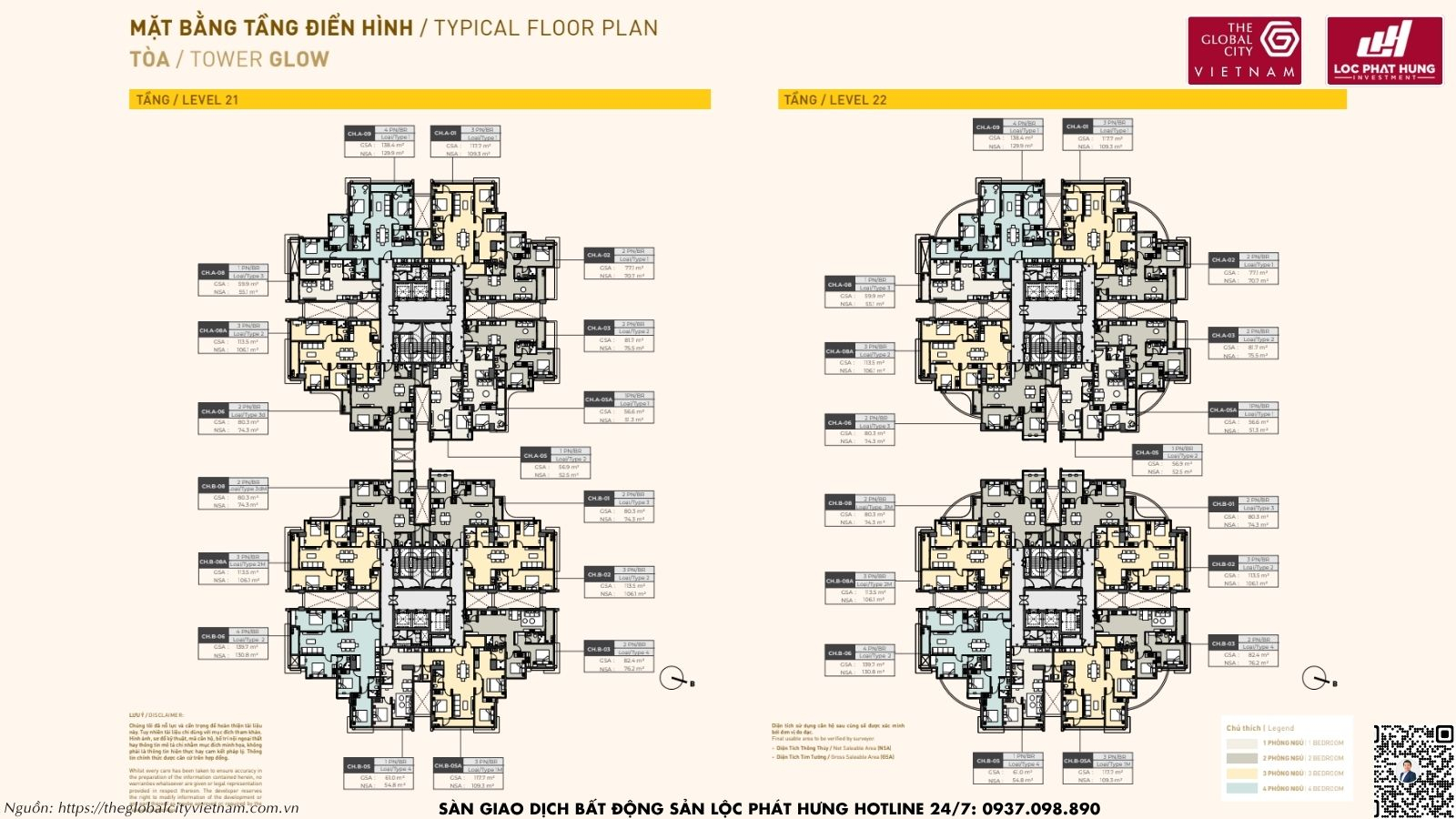 Mặt bằng tầng điển hình tòa Glow Masteri Grand View - The Global City