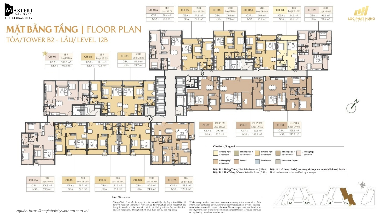 Mặt Bằng Tầng Level 12B Tòa B2 Căn Hộ Masteri Park Place