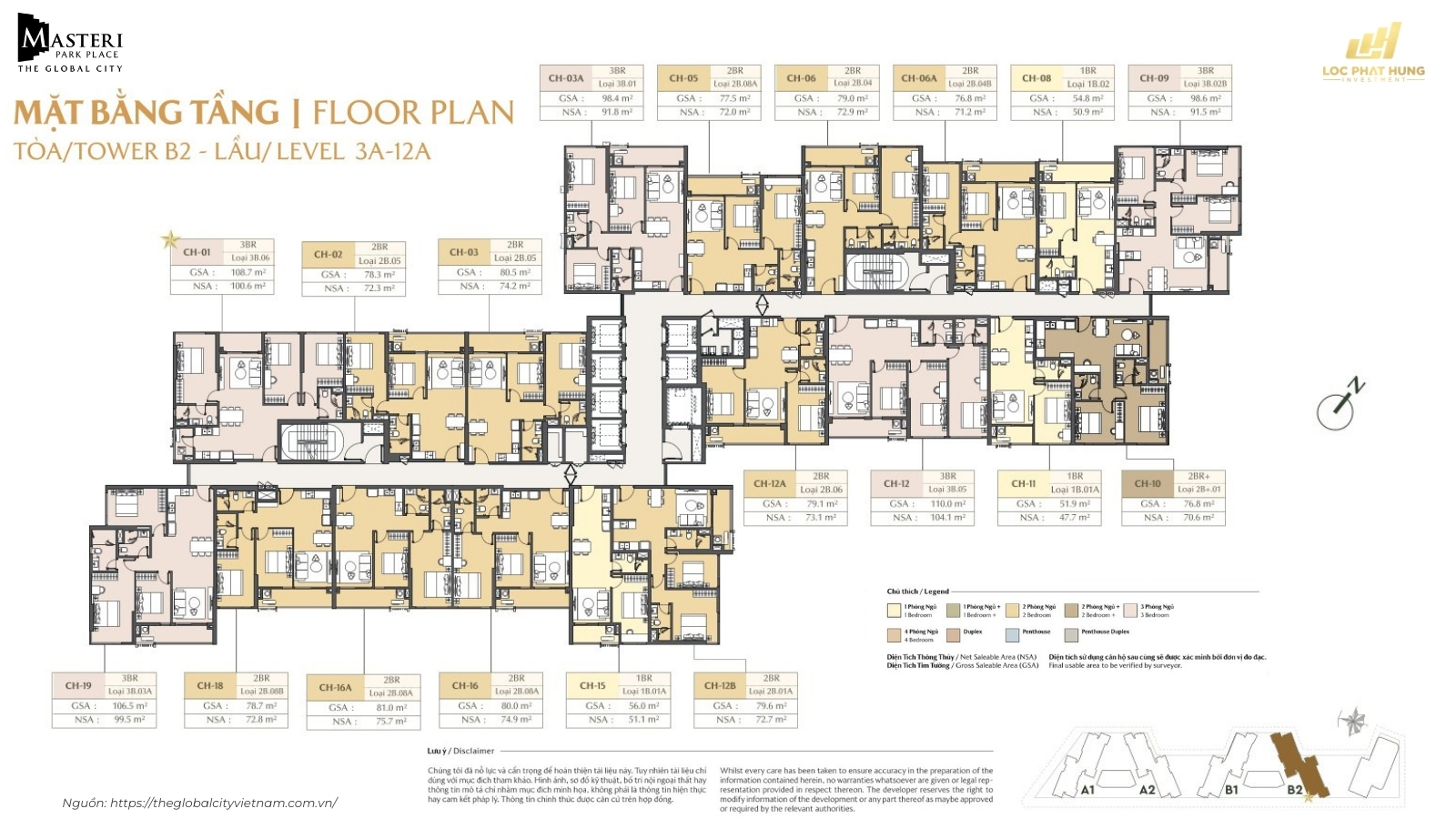 Mặt Bằng Tầng Level 3A-12A Tòa B2 Căn Hộ Masteri Park Place