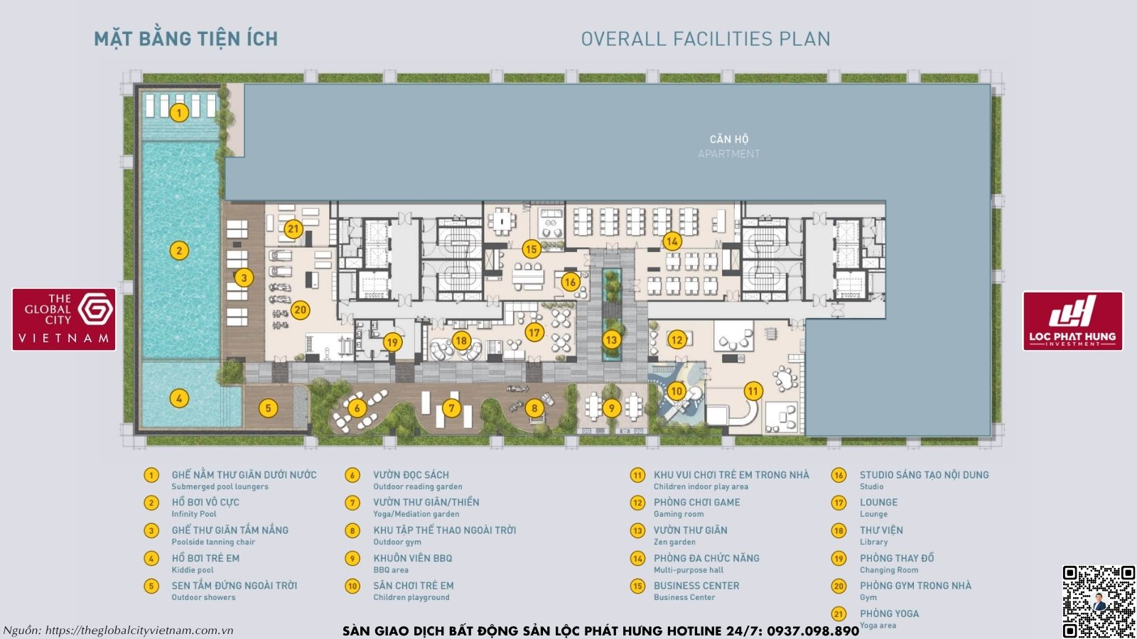 Mặt bằng tiện ích điển hình (Overall Facilities Plan) tòa Spark Masteri Grand View