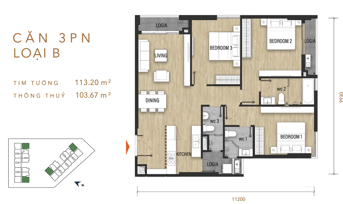 Thiết kế chi tiết căn hộ Ascent Garden Homes Quận 7 diện tích 113m²