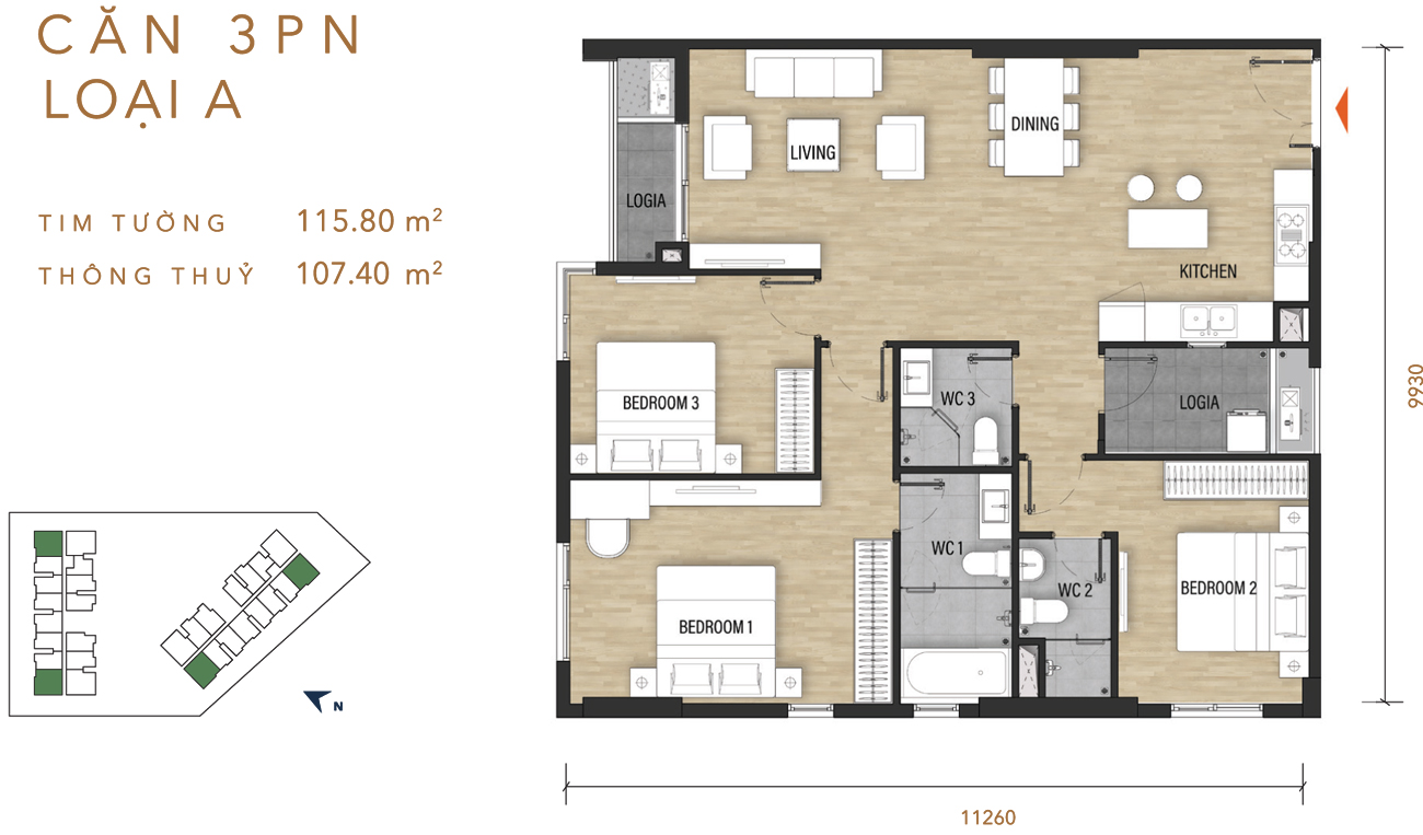 Thiết kế chi tiết căn hộ Shizen Home Quận 7 diện tích 115,8m²