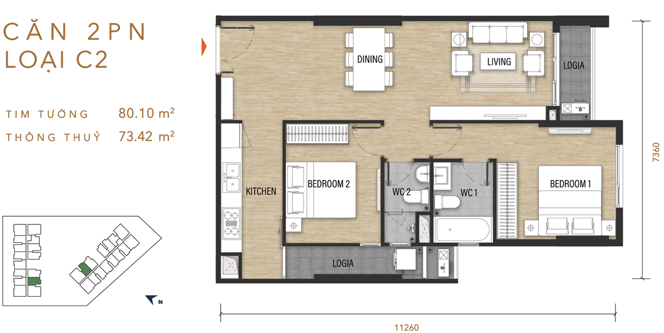 Thiết kế chi tiết căn hộ Shizen Home Quận 7 diện tích 80.10m²