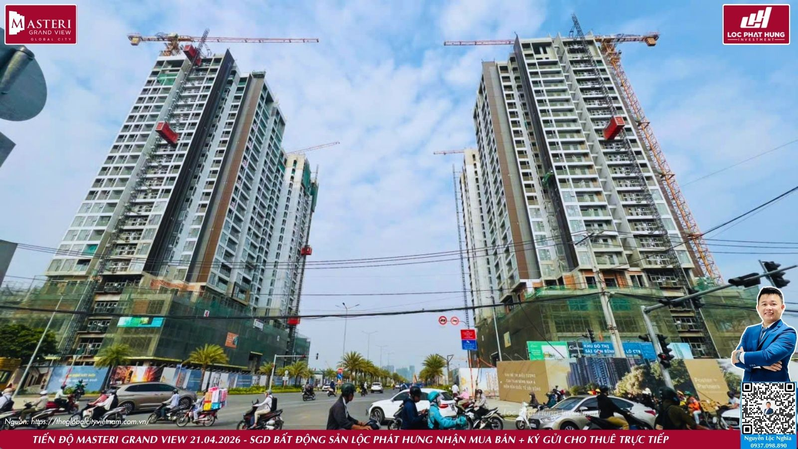 Hình ảnh thực tế tiến độ xây dựng tháp Spark và Glow Masteri Grand View ngày 21/04/2026 - Nguyễn Lộc Nghĩa.