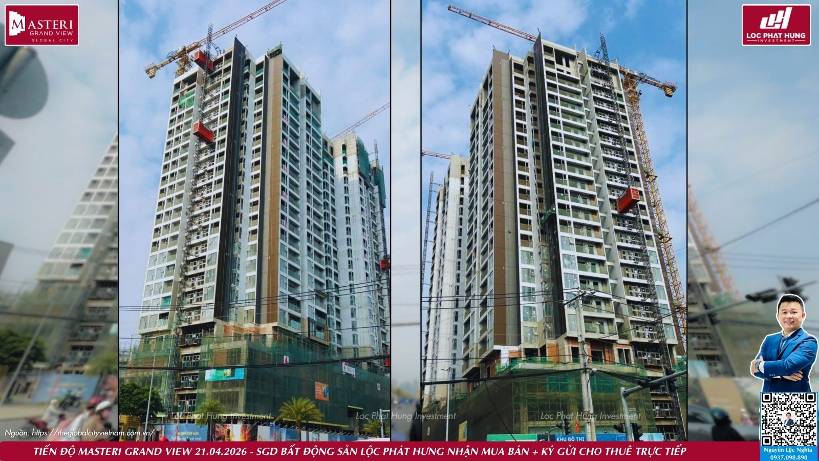 Hình ảnh thực tế tiến độ xây dựng tháp Spark và Glow Masteri Grand View ngày 21/04/2026 - Nguyễn Lộc Nghĩa.