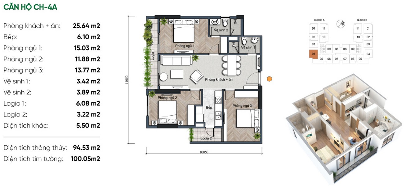 Thiết kế chi tiết căn hộ 100,05m² dự án Stella Icon Mega City Cần Thơ