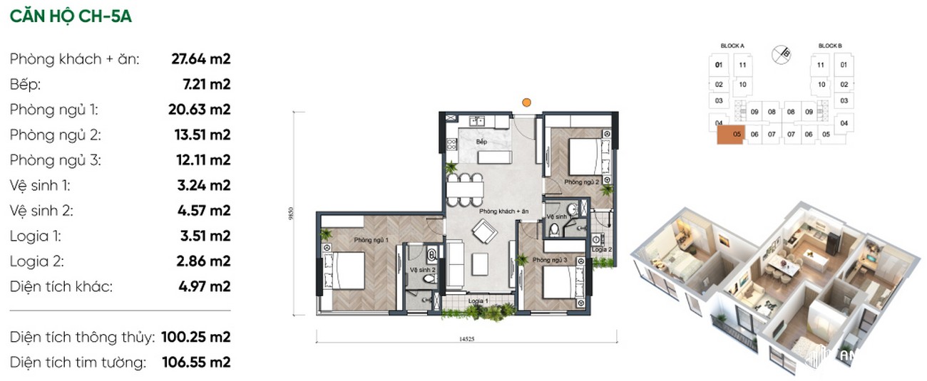 Thiết kế chi tiết căn hộ 106,55m² dự án Stella Icon Mega City Cần Thơ
