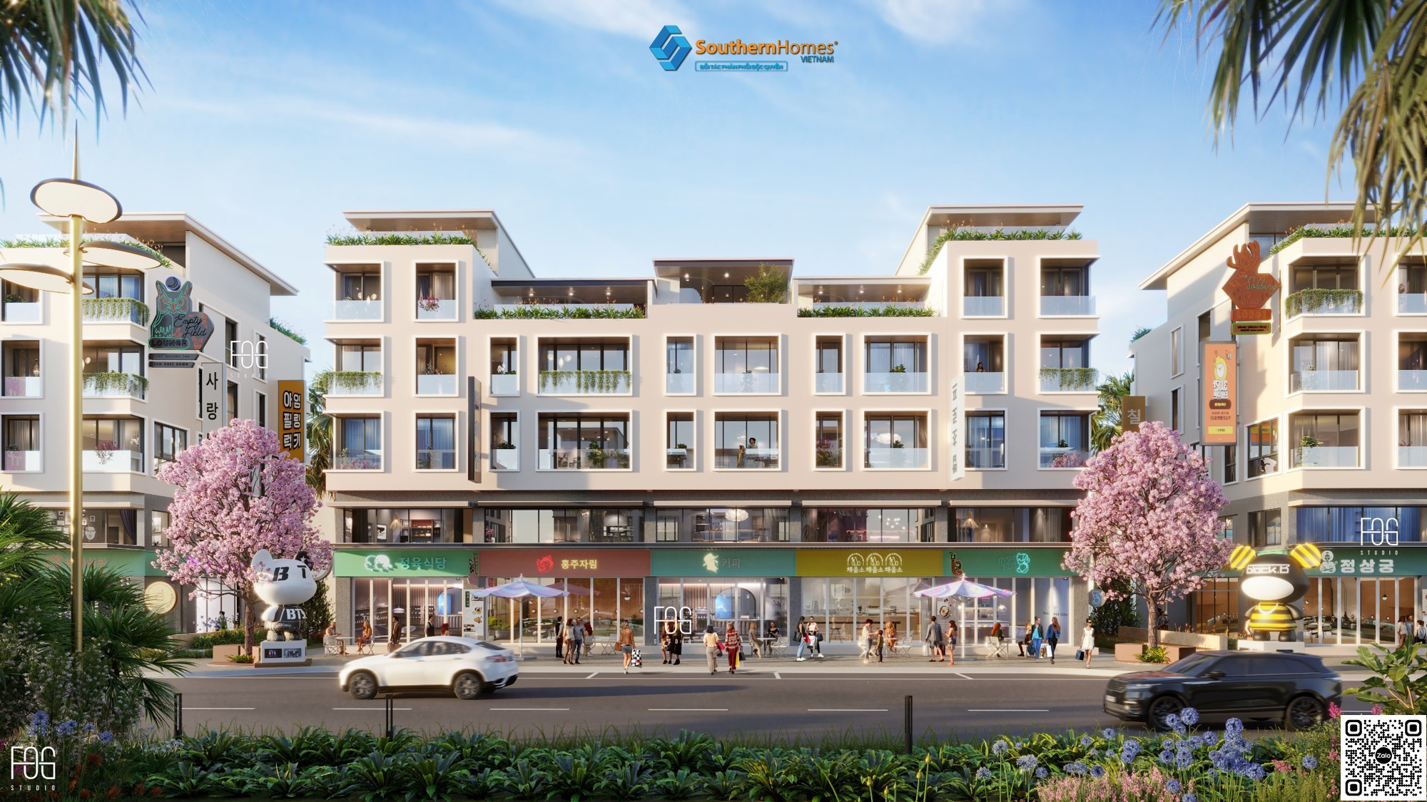 Phối cảnh tổng thể dự án nhà phố thương mại The Koradise Meyhomes Phú Quốc Trần Hưng Đạo chủ đầu tư Tân Á Đại Thành