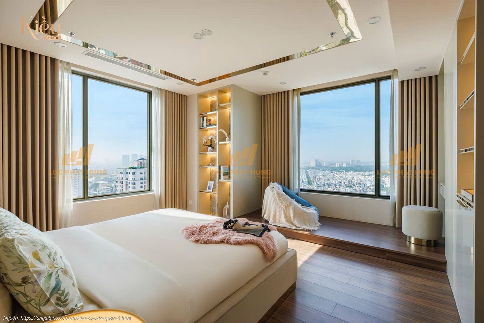 Không gian phòng ngủ master rộng rãi tại nhà mẫu căn hộ 23-02 (3PN 2WC, 155m2) dự án Kiều By Kita.